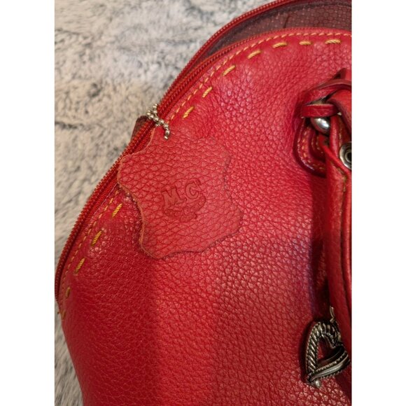 M.C. Satchel Double Top Handles Handbag Pebbled Red Vegan Leather Heart Charm - Picture 11 of 15